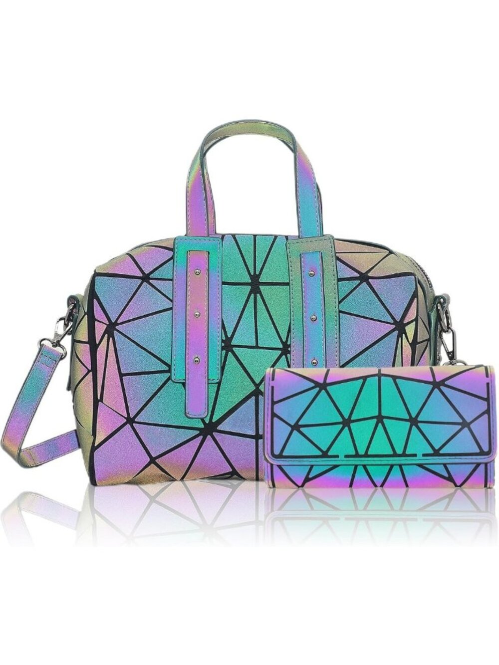 Luminous Geometric Handbag Set for Women - Crossbody & Holographic Shoulder Bag
